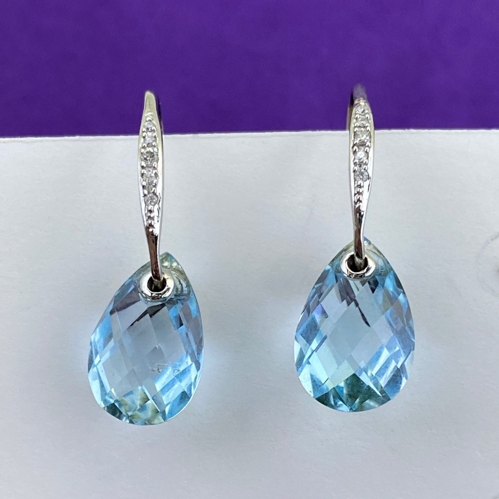 💛 14k White Gold Diamond & Blue Topaz Teardrop Dangle Earrings | Frost & Facets